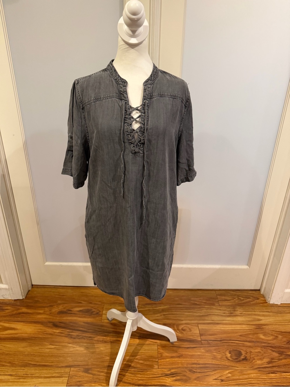 Philosophy Grey V-Neck Lace-Up Tunic